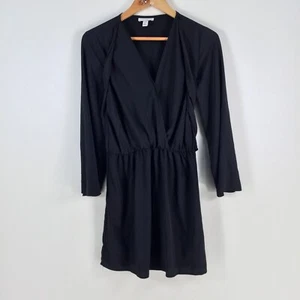 Topshop womens dress size 10 fit flare black long sleeve Vneck 071240 - Picture 1 of 8