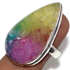 925 Silver Plated-Rainbow Solar Quartz Ethnic Ring Jewelry US Size-9.5 AU g677