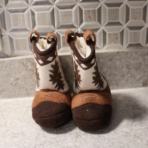 Lazy One Brown & White Stampede Cowboy Boot Slippers ~ Size Medium Kids 4/9 - Picture 1 of 6