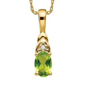 14K Solid Yellow Gold Peridot Diamond Necklace - Picture 1 of 12