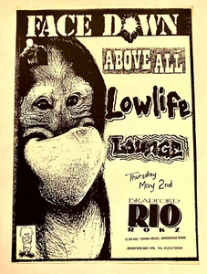 FACEDOWN ABOVE ALL LOWLIFE LOUNGE 2002 FLYER 2.05.2002 RIO BRADFORD ENGLAND - Bild 1 von 2