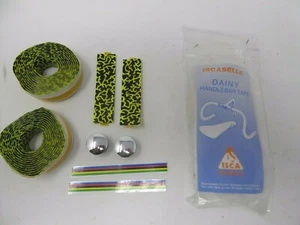 Vintage NOS ISCASELLE Black Yellow Funky Pattern Dainy Bar Tape Rare A - Imagen 1 de 4