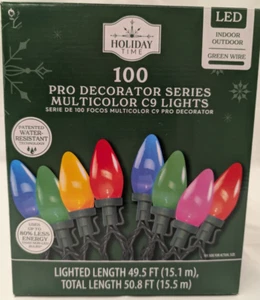 Holiday Time C9 LED Multicolor Christmas Lights 100 Pro Decorator Lights 50.8 FT - Picture 1 of 3