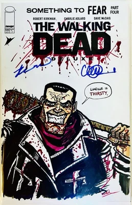 Walking Dead Deluxe #100 Blank Custom Negan Sketch Adlard & Kirkman Signed - Image 1 of 4
