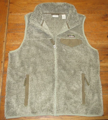 LL Bean Hi Pile Fleece Zip Up Vest Green/Gray Men Medium GUC - Image 1 of 4