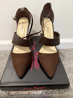 Anne Michelle STEPPUP-01 Tacones Marrón Talla 10 (EUR 40) - Imitación Croc y Gamuza Punta Foto 1 de 4