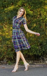 Leona Edmiston Montana Tweedtastic Shirt Dress Sz 3 AU14 US10 Short Sleeve Belt - Picture 1 of 12