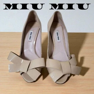 Rare MIU MIU Pumps Ribbon Enamel Beige Women's Shoes Size 37 US 6.5-7 - Picture 1 of 8