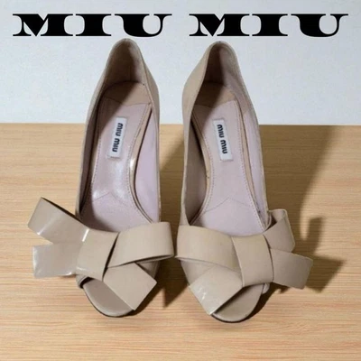 Rare MIU MIU Pumps Ribbon Enamel Beige Women's Shoes Size 37 US 6.5-7 - Image 1 of 4