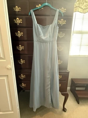 Vestido de Dama de Honor Birdy Grey Xs Azul Polvoriento Abertura Alterada Usado en Excelente Condición Gasa Foto 1 de 4