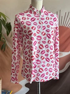 IBKUL Shirt Women’s Size Medium Kiss Me Kate Lips Long Sleeve Zip Mock Neck Upf - Picture 1 of 15