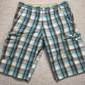 Levis Silver Tab Shorts Mens 36 Cargo Brown Teal plaid Loose Baggy Skater - Picture 1 of 8