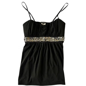 Rampage Womens Size Medium Black Y2K Babydoll Tank Top Embellished Rhinestone - Picture 1 of 5
