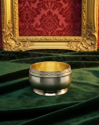 Antigua salera rusa de plata 875 / azucarero - diseño perseguido, con sello. Foto 1 de 4