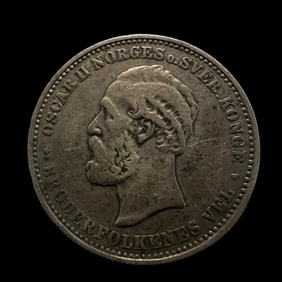 Norway 2 Kroner 1890 - Silver Coin - Very Fine - Image 1 of 2