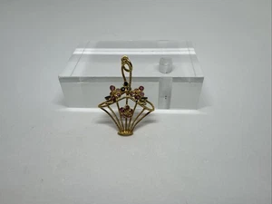 18K Yellow Gold Ruby & Sapphire Flower Twisted Basket Necklace Pendant Vintage - Picture 1 of 10