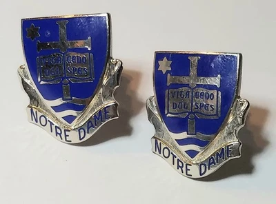 Vintage Pair Notre Dame Cuff Links Silver Tone Blue Enamel 1" - Image 1 of 4