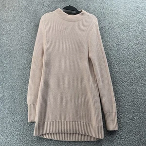 Duluth Trading Sweater Womens Medium Pink Tunic Mock Neck Waffle Knit Hi-Low Hem - Picture 1 of 6