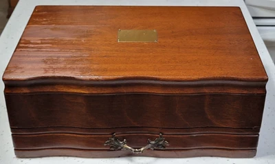 Винтажный большой сундук из серебра с ручкой и ящиком — тихоокеанская подкладка против потускнения - Изображение 1 из 4