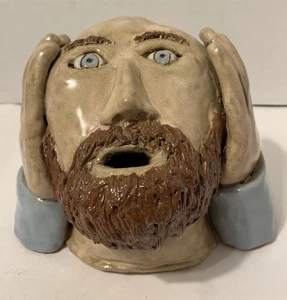 Unsigned Crude & Unusual Outsider Art Pottery Sculpture Man Looking Up In Horror - Picture 1 of 8