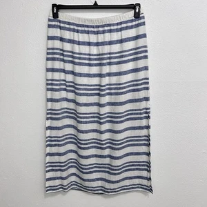 Old Navy Linen Blend Maxi Skirt Blue White Double Side Slit Sz L Coastal, Beach - Picture 1 of 9