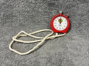 Vtg HEUER Trackmaster Red Plastic Stopwatch Swiss Made W/ Sport Strap Works! - Picture 1 of 10