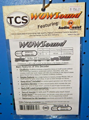 TCS #1517 WOW101 Steam-KA Sound Decoder w/9-pin JST Connector + Keep-Alive NEW - Image 1 of 2