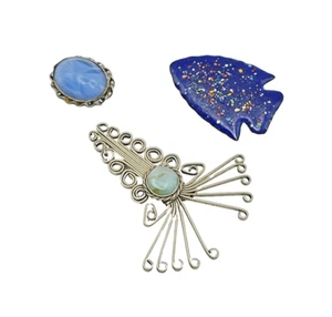 Silver-Plated Synthetic Turquoise Native Arrowhead Pins / Set of 3 - Picture 1 of 5