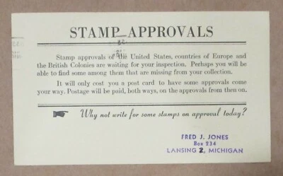 POSTAL CARD Sc#UX38 1955 ADVERTISING STAMP APPROVALS w/SLOGAN CANCEL - Image 1 of 2