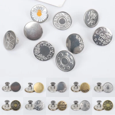 10pcs Unisex Jeans Button Retractable Adjustable Removable Round Metal Button - Image 1 of 4