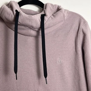 Volcom Womens Polartec Ridin Hoodie Sz L Blush Pink Stripe Cowl Neck Thumb Holes - Picture 1 of 8