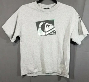 Quicksilver Gray T-Shirt Boys Sz  Large Wave Graphic Design Stripes Junior/Teens - Picture 1 of 8