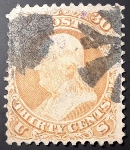 US Scott 71 - 30c Franklin - Sound Fresh Stamp With 2 Great Fancy Cancels! - Picture 1 of 2
