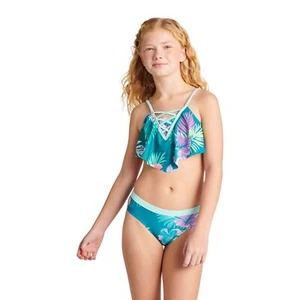 Justice Girls   Size M Floral2 Piece Flounce Laced Top Bikini Swimsuit, --M4-- - Picture 1 of 4