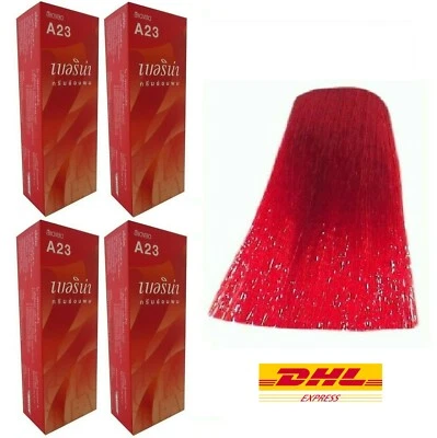 4 x BERINA HAIR DYE A23 BRIGHT RED COLOR Fashion Style PERMANENT COLOR CREAM - Image 1 of 4