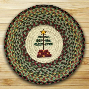 Braided Round Stenciled Painted Area Rug By Earth Rugs. FEATHER TREE. 27” Round - Picture 1 of 1