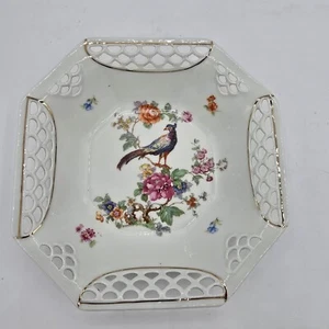 SCHWARZENHAMMER Pheasant Floral Reticulated Octagon Bowl Dish - Picture 1 of 7