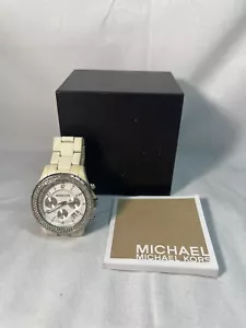 Michael Kors Womens Quartz Watch White MK-5300 Crystal Accent Bezel w/ Box - Picture 1 of 12