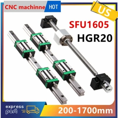 HGR20 Linear Guide Rail + SFU1605 Ballscrew Set RM1605 BF12/BK12 CNC 200-2000mm