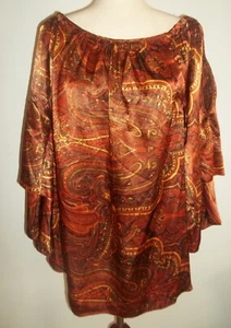 Gorgeous Ashley Stewart Paisley Satin Cold Shoulder Top Size 14/16 Plus Size - Picture 1 of 6