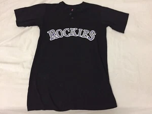 VTG Colorado Rockies V Neck Jersey Shirt Mens Size Small Majestic Black - Picture 1 of 5