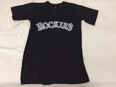 VTG Colorado Rockies V Neck Jersey Shirt Mens Size Small Majestic Black - Image 1 of 4
