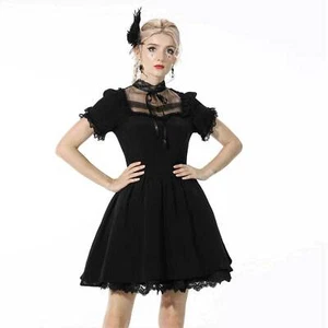 DARK IN LOVE Apartes Gothic Kleid Schwarz Baby Jane Dress mit Spitze - Bild 1 von 10