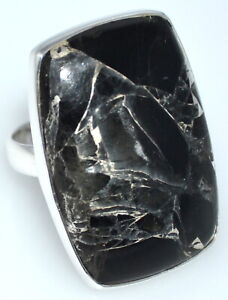 Black Copper Onyx Gem Ring 925 Sterling SILVER HALLMARKED UK Sizes L, P Huge Gem