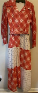 Maxi abito vintage anni 60 70 rosso/bianco quadri patchwork retrò camicia tg vintage16 - Foto 1 di 10