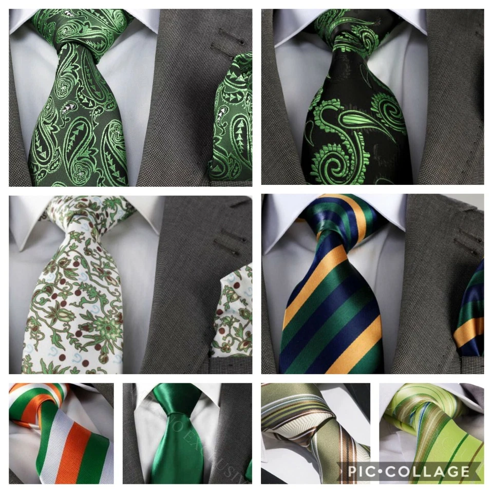 Corbata de seda exclusiva verde/lima/caqui (y hanky) de diseñador italiano Milano Foto 1 de 1