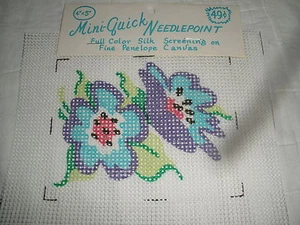VTG HTF Mini-Quick Silk Screened Needlepoint Penelope Canvas-4 x 5-Violets-MINT - Picture 1 of 1