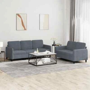 2pcs Sofa Set 5-Seater Lounge Couch Futon Armchair Velvet Fabric Dark Grey - Picture 1 of 8