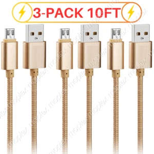 3Pack 10FT Braided Micro USB Cable Fast Charger Cord Long For Samsung Android LG - Picture 1 of 8