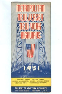 Mappa stradale vintage 1951 METROPOLITAN NEW JERSEY AUTOSTRADE NEW YORK! Opuscolo di New York! - Foto 1 di 4